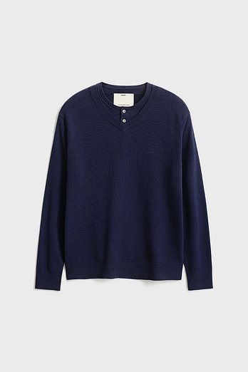 POTTERY Double Layered Henryneck Knit_Navy | 신세계V