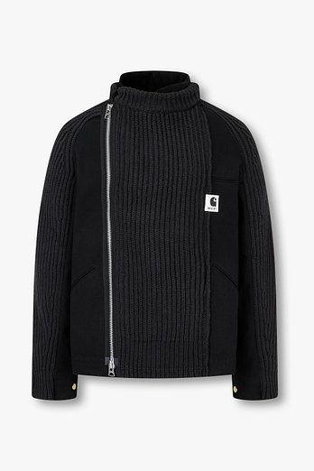 SACAI [CARHARTT WIP] 남성 데님 믹스 울 니트 블루종 (블랙) | 신세계V
