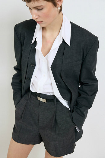 L`H.A.S COLLARLESS LAYERED BLAZER_MELANGE GREY | 신세계V