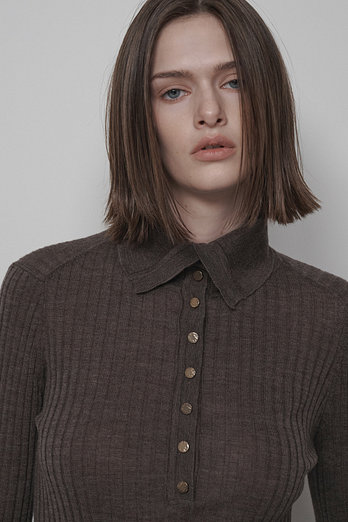 Mare di Mari [Wool & Silk] 2Way Ribbed High Neck Knit  - Brown | 신세계V