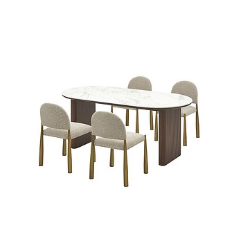 CASAMIA 뉴올비아 세라믹식탁 4인세트 180cm 브라운_패브릭체어 4EA | 신세계V