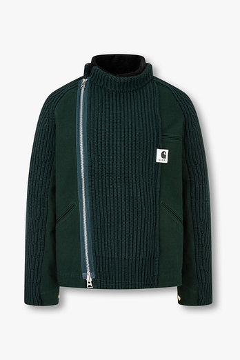 SACAI [CARHARTT WIP] 남성 데님 믹스 울 니트 블루종 (다크 그린) | 신세계V