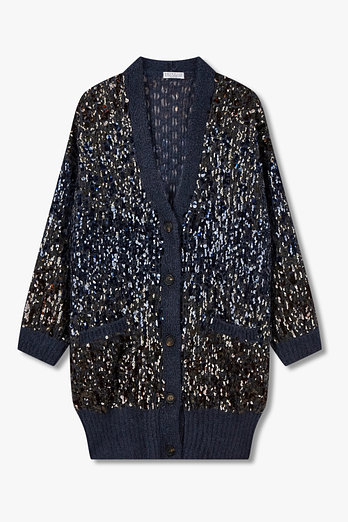 BRUNELLO CUCINELLI 여성 스팽글 그라데이션 브이넥 롱 가디건 | 신세계V