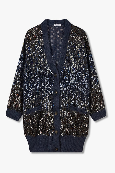 BRUNELLO CUCINELLI 여성 스팽글 그라데이션 브이넥 롱 가디건 | 신세계V