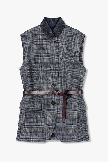 BRUNELLO CUCINELLI 여성 글렌 체크 벨티드 베스트 | 신세계V