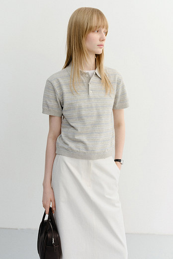 DUNST UNISEX STRIPED POLO KNIT GREY SOFT BLUE_UDSW6B127G2 | 신세계V