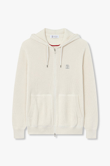 BRUNELLO CUCINELLI(브루넬로 쿠치넬리) 남성 자수 로고 후디드 니트 집업 | 신세계V