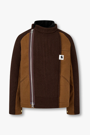 SACAI [CARHARTT WIP] 남성 데님 믹스 울 니트 블루종 (브라운) | 신세계V