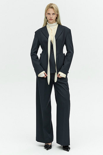 L`H.A.S WIDE-LEG WOOL TUCK PANTS_DARK NAVY | 신세계V
