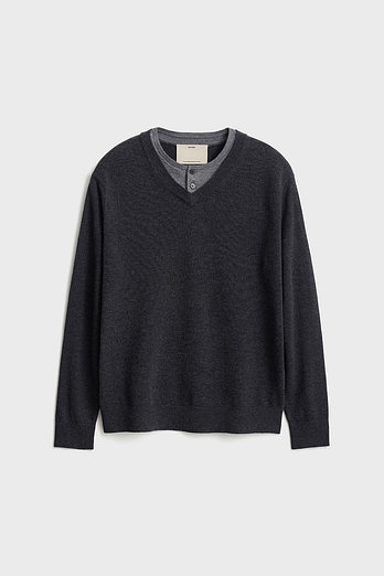 POTTERY Double Layered Henryneck Knit_Charcoal | 신세계V