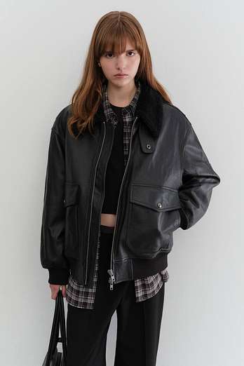 DUNST UNISEX A-2 SHEARLING COLLARED LEATHER JACKET BLACK_UDJU5C102BK | 신세계V