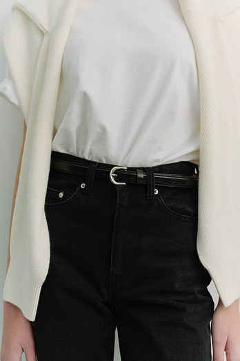 DUNST D-BUCKLE SLIM LEATHER BELT BLACK_UDBE6E201BK | 신세계V
