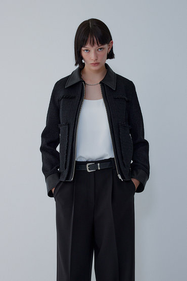 VOICE OF VOICES(보브) 레더 패치 트위드 자켓 | 신세계V