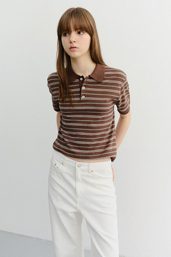 DUNST UNISEX STRIPED POLO KNIT BROWN MINT_UDSW6B127W2 | 신세계V