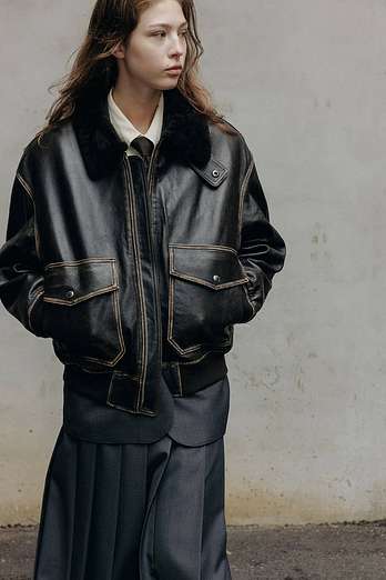DUNST UNISEX A-2 SHEARLING COLLARED LEATHER JACKET BRUSHED BROWN_UDJU5C102W2 | 신세계V