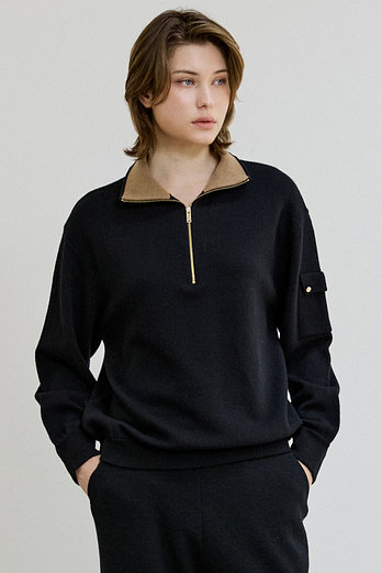 Mare di Mari Half-Zip Knit Pullover - Black | 신세계V