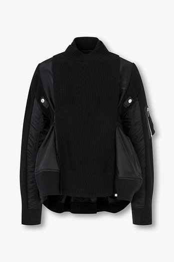 SACAI 여성 나일론 트윌 니트 블루종 | 신세계V