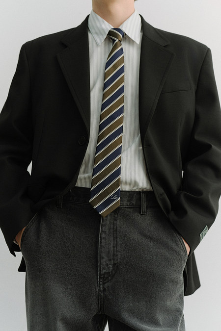 DUNST STRIPED TIE OLIVE_M_UDNE6E101K1 | 신세계V