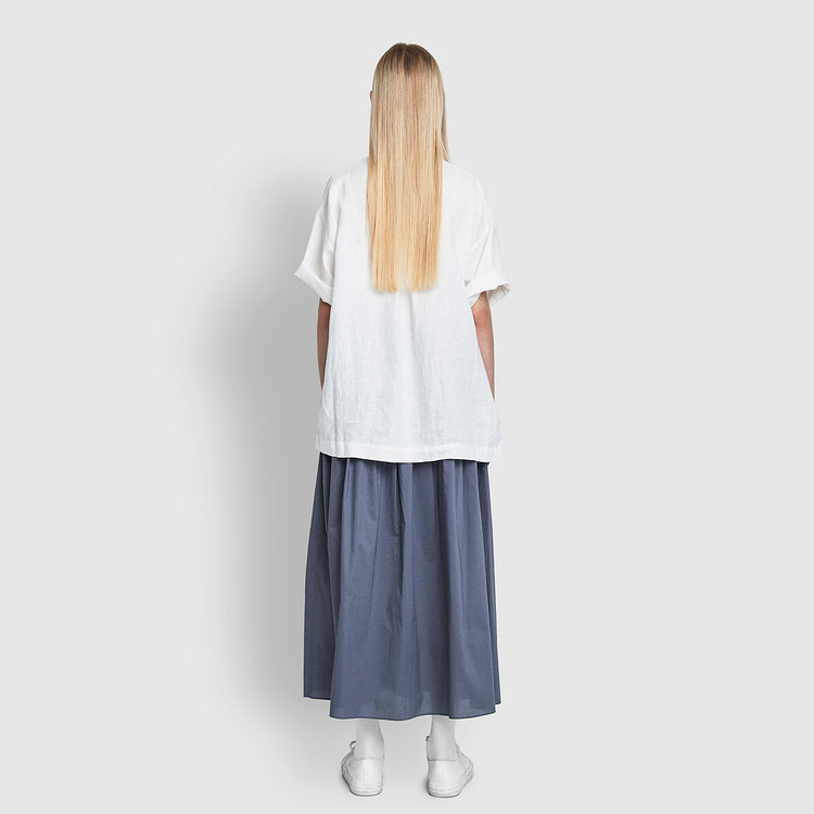 여 리넨 스탠카라 5부 셔츠
