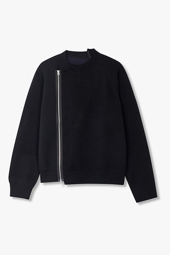 SACAI [CLASSICS] 남성 울 블렌드 스펀지 스웻 블루종(블랙) | 신세계V