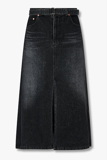 SACAI 여성 백 플리츠 데님 스커트(워시드 블랙) | 신세계V