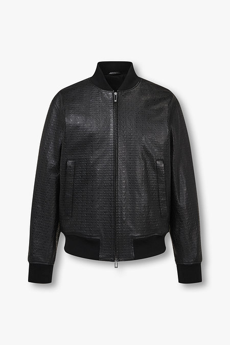 EMPORIO ARMANI(엠포리오 아르마니) 남성 디보싱 로고 패턴 레더 자켓 | 신세계V