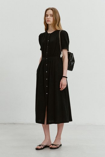 DUNST MAXI SHIRRING DRESS BLACK_UDDR5B228BK | 신세계V