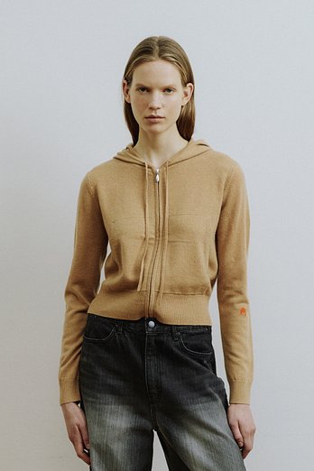 MOLLIOLLI YONI Cashmere 100% Zip-Up Hoodie [Semolina] | 신세계V