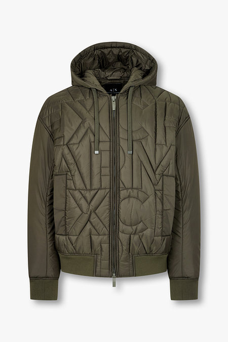 ARMANI EXCHANGE 남성 퀼팅 로고 후디드 패딩 점퍼 | 신세계V