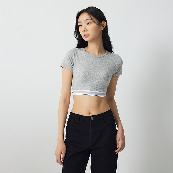 여 코튼 아웃밴드 반팔 브라티셔츠
