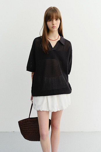 DUNST UNISEX CHUNKY POLO KNIT BLACK_UDSW6B126BK | 신세계V