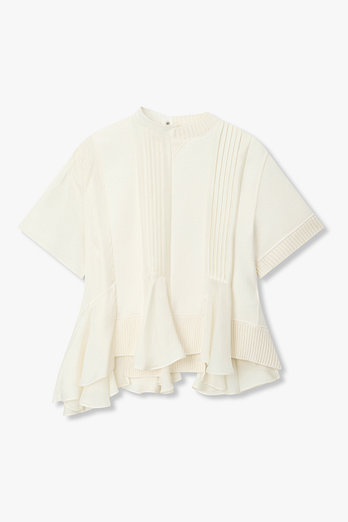 SACAI 여성 플리츠 쉬폰 믹스 니트 풀오버 | 신세계V