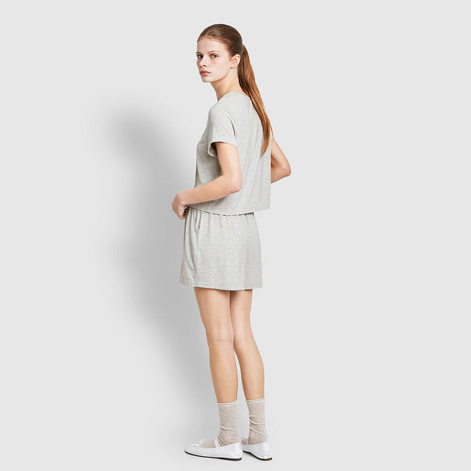 여 레이온 스트레치 크롭 반팔 라운지 티셔츠