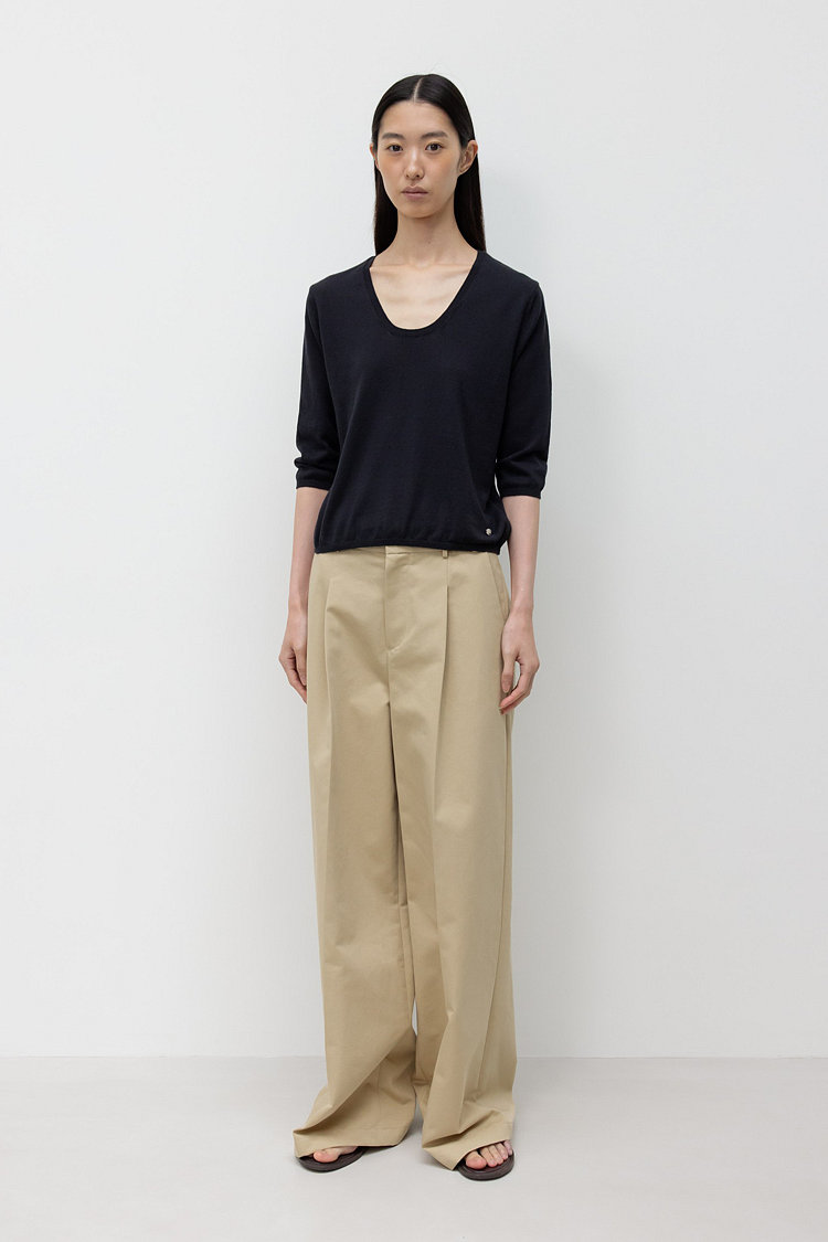 WIDE FIT COTTON PANTS / BEIGE