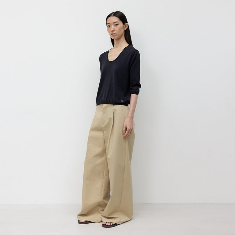 WIDE FIT COTTON PANTS / BEIGE