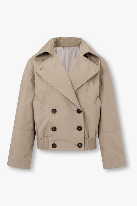 BRUNELLO CUCINELLI 여성 코튼 블렌드 시보리 헴 더블 자켓 | 신세계V