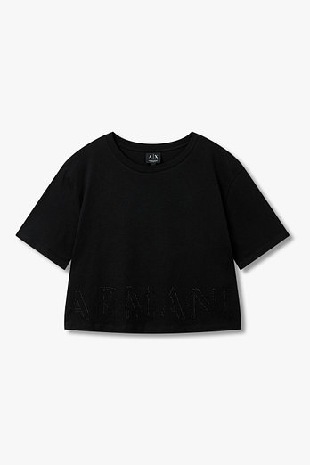 ARMANI EXCHANGE 여성 비즈 로고 디테일 크롭 티셔츠 | 신세계V