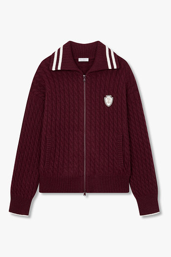 BRUNELLO CUCINELLI 여성 스트라이프 카라 케이블 가디건 | 신세계V