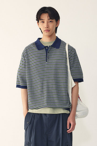 STUDIO TOMBOY(스튜디오 톰보이) [MEN] 멀티 스트라이프 카라넥 니트 | 신세계V