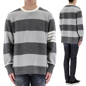 THOM BROWNE [톰브라운] 럭비 스트라이프 메리노 4바 크루넥 풀오버 맨투맨 MKA483A Y1030 982 | 신세계V