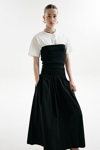 L`H.A.S TUBE TOP NATURAL FLARE DRESS3_BLACK | 신세계V