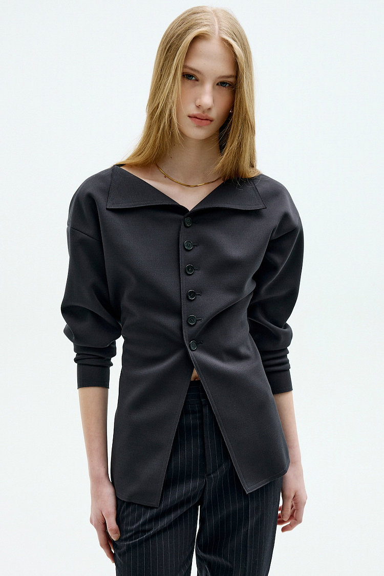 SCULPTED OPEN COLLAR JACKET_CHARCOAL GRAY