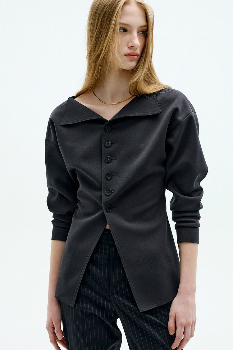 SCULPTED OPEN COLLAR JACKET_CHARCOAL GRAY