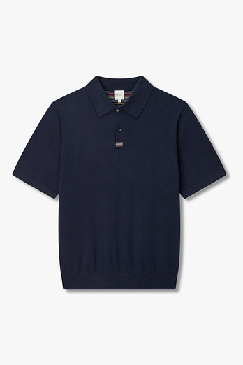 PAUL SMITH 코튼 스트라이프 트림 폴로 니트 | 신세계V