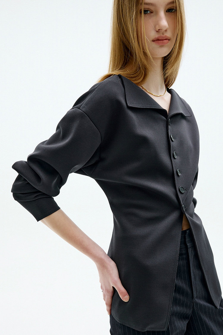SCULPTED OPEN COLLAR JACKET_CHARCOAL GRAY