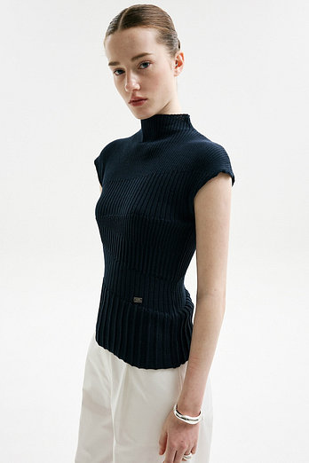 L`H.A.S ASYMMETRIC PLEATED RIB PULLOVER_NAVY | 신세계V
