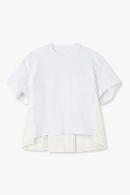 SACAI(사카이) 여성 라이트웨이트 데님 믹스 저지 티셔츠(화이트) | 신세계V
