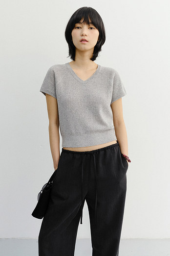 DUNST SUMMER LINEN V-NECK KNIT MELANGE GREY_UDSW6B233G2 | 신세계V