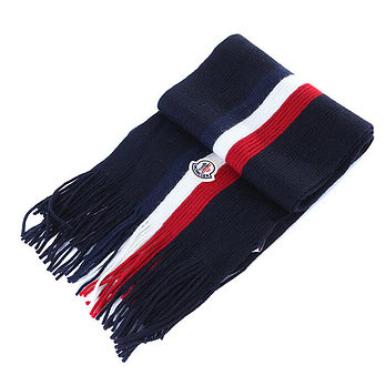 MONCLER [명품] 몽클레어 로고 패치 100% 울 트리플 컬러 머플러 네이비 3C00019 A9575 742 50091330 | 신세계V
