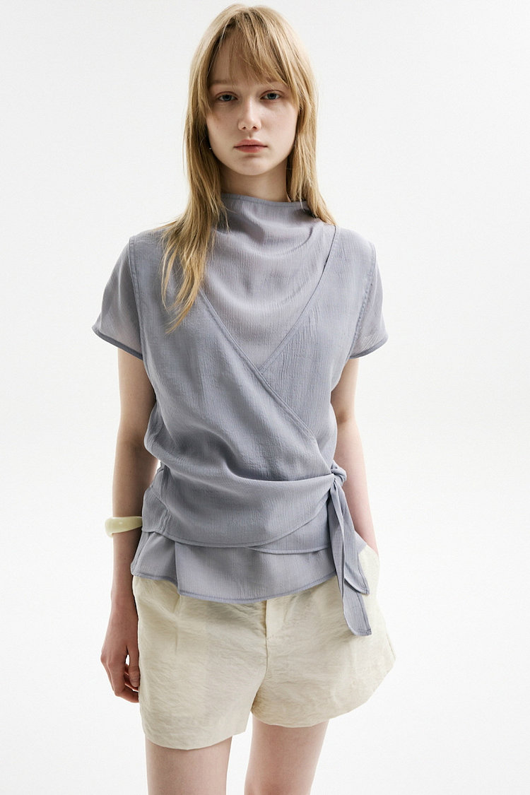 SHEER WRAP VEST BLOUSE SET_SKY BLUE